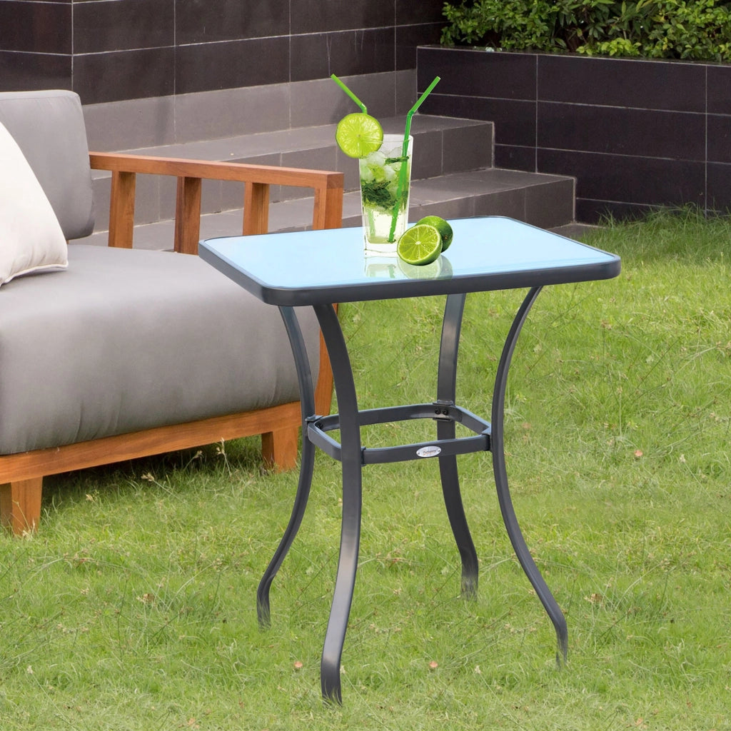 Tavolino da Giardino in Metallo con Piano in Vetro Temperato Nero 68.5x68.5x84 cm
