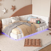 LETTO DAYBED 90x200 cm Bianco in Vliesimitat e MDF con LED, USB e Tipo-C