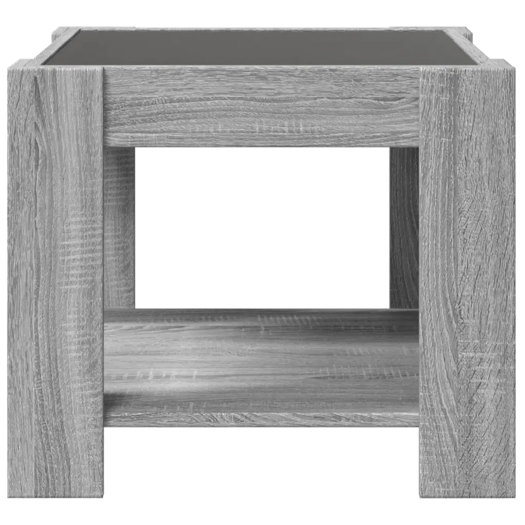 Tavolino Salotto con LED-Tavolino da soggiorno-Tavolo Grigio Sonoma 53x53x45 cm Multistrato