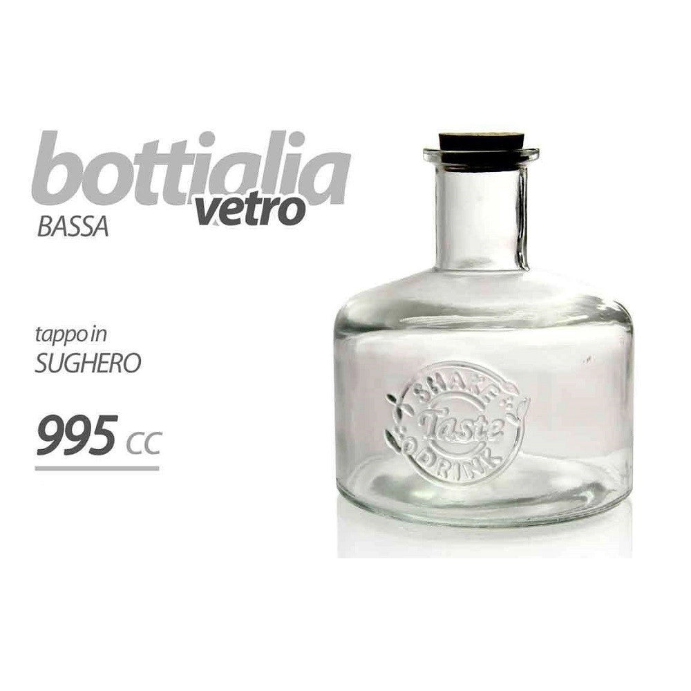 Trade Shop - Bottiglia Bottiglietta Bassa Vetro Tappo Sughero Bomboniera 995cc Decorata 728280 -