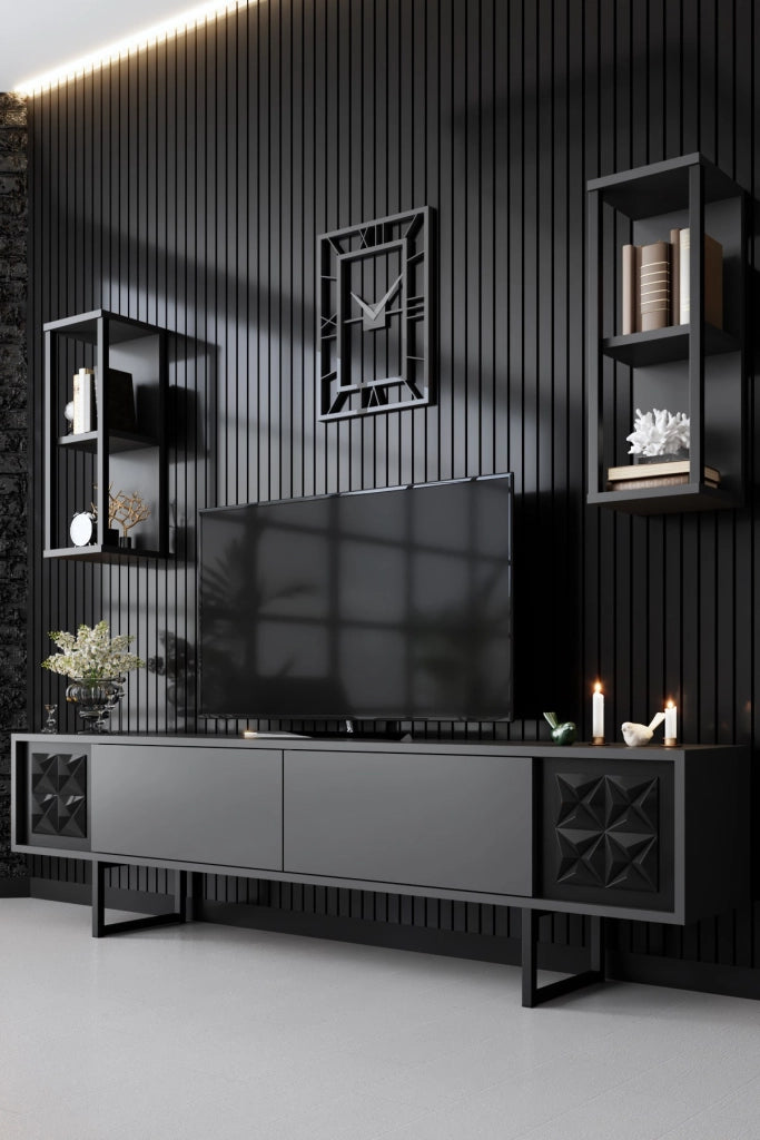 Mobile TV in legno "Black Line" - 180 x 30 x 48 cm - Antracite-Nero