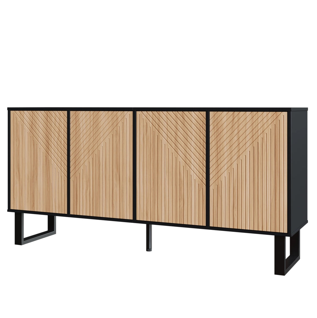 Credenza moderna 160 cm nera e effetto legno con ante 3D