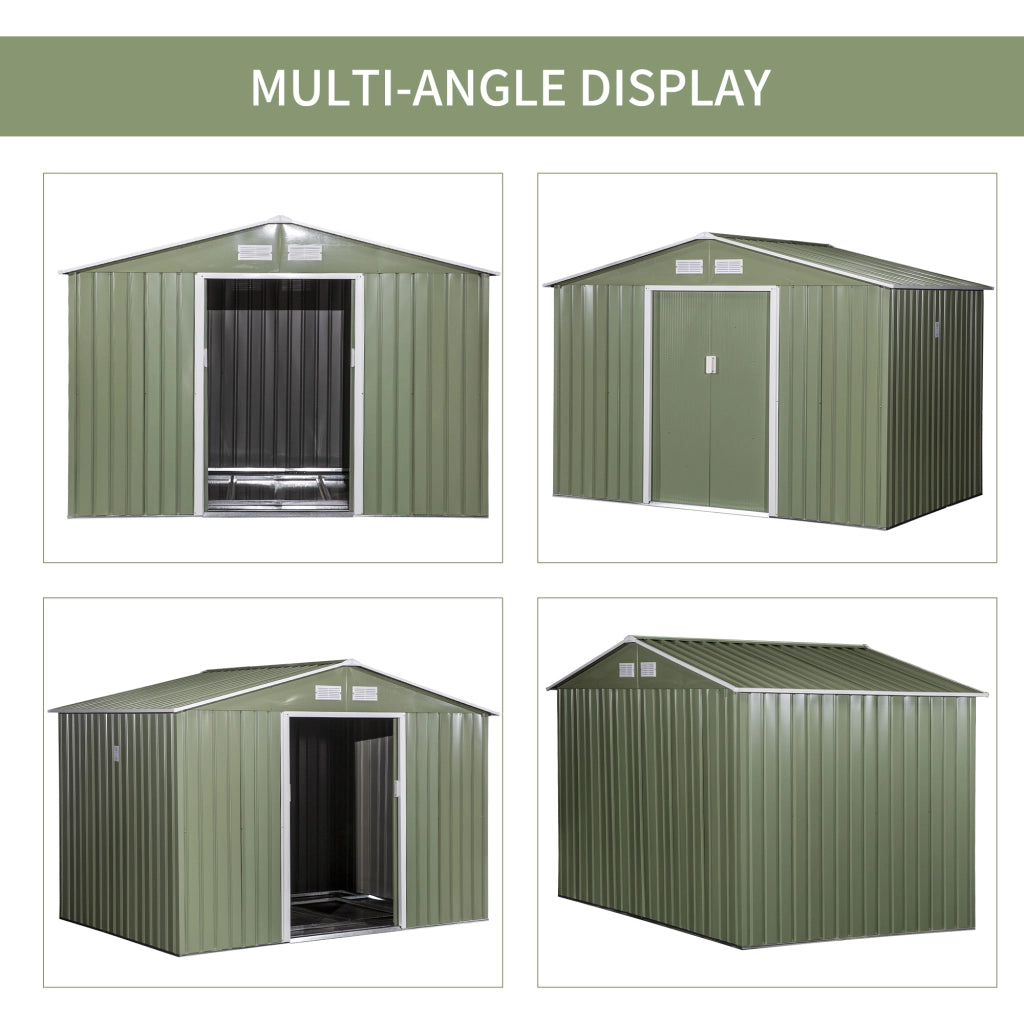 EasyComfort Casetta da Giardino con 2 Porte Scorrevoli e 4 Prese d'Aria in Acciaio, 277x195x192cm, Verde Chiaro