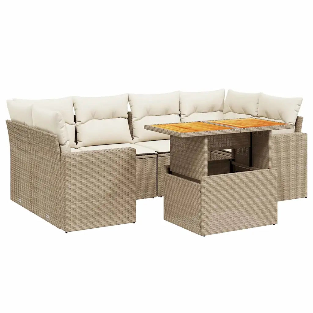 Set Divani da Giardino 7 pz con Cuscini Beige in Polyrattan