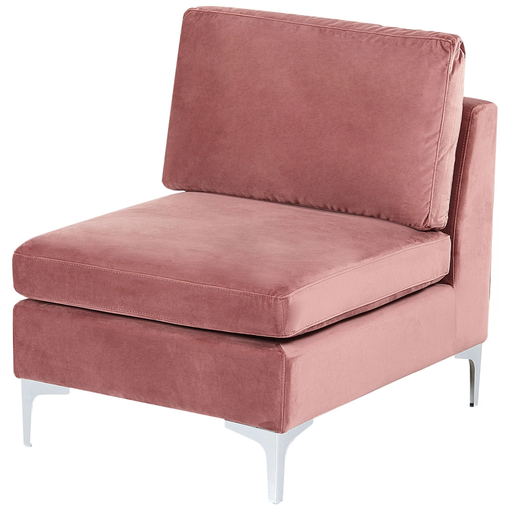 Divano componibile ad angolo versione sinistra a 4 posti in velluto rosa con gambe in metallo argentato a forma di L ottomana Stile glamour