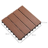 Set 11 Piastrelle per Esterni ad Incastro Antiscivolo in HDPE Riciclato, 30x30x2.2 cm, Marrone