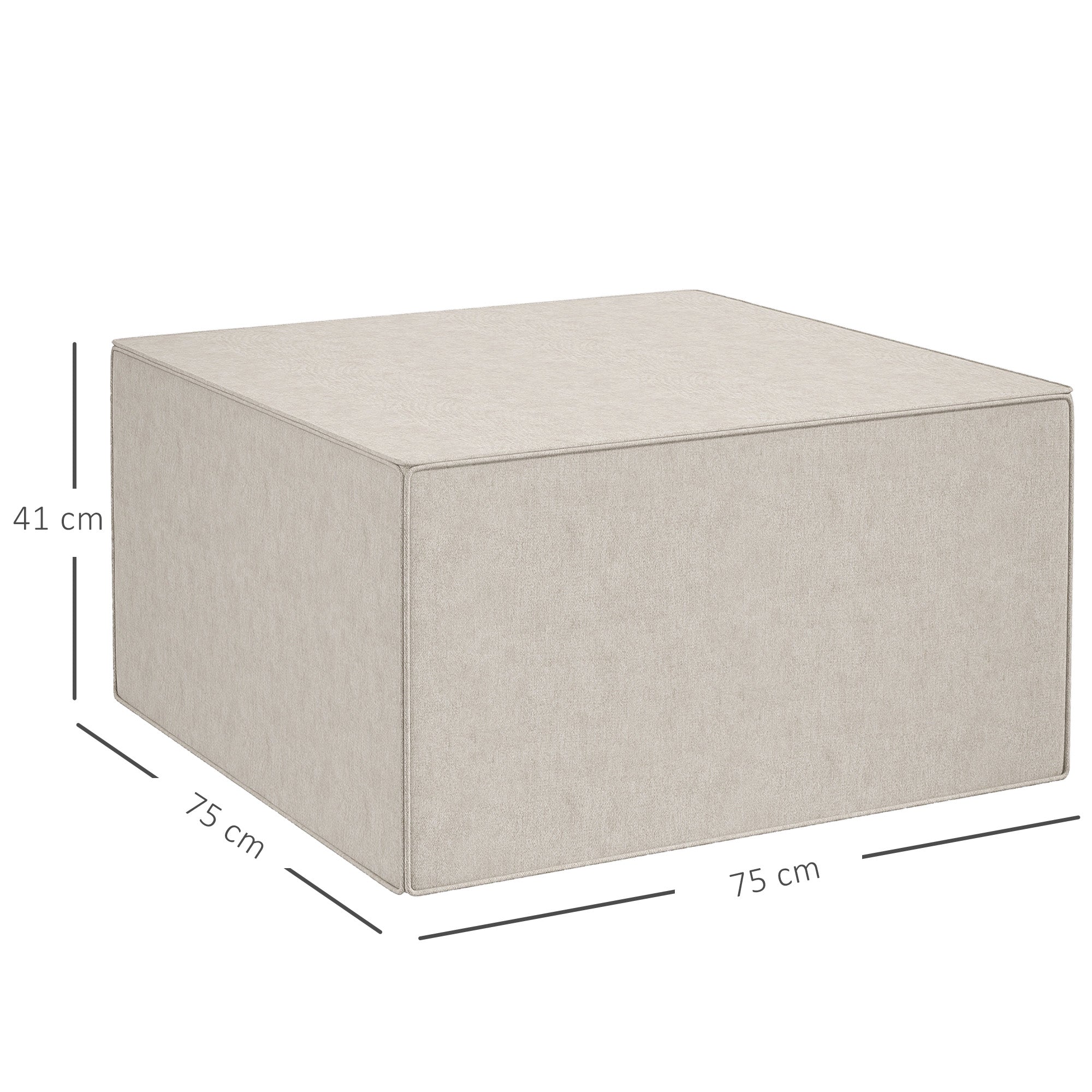 Pouf Poggiapiedi 75x75x41 cm Rivestimento Rimovibile Tessuto Effetto Lino Beige