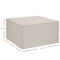 Pouf Poggiapiedi 75x75x41 cm Rivestimento Rimovibile Tessuto Effetto Lino Beige