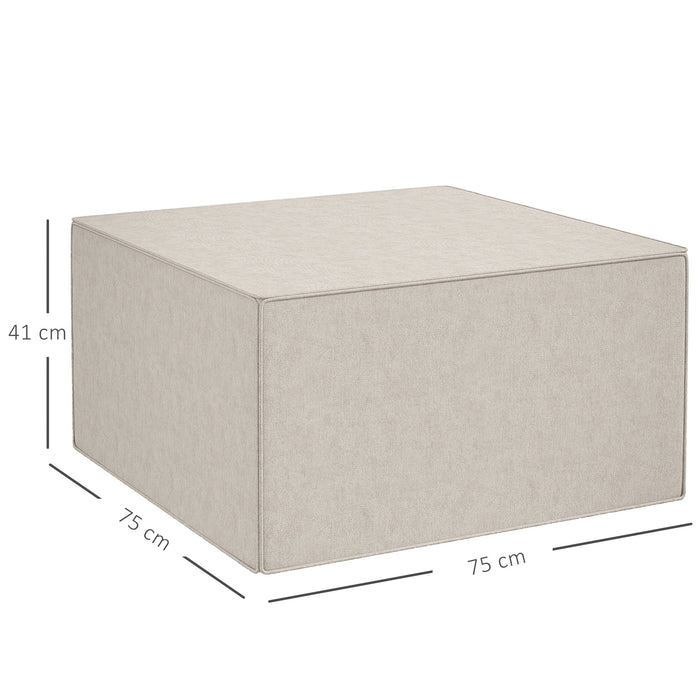 Pouf Poggiapiedi 75x75x41 cm Rivestimento Rimovibile Tessuto Effetto Lino Beige