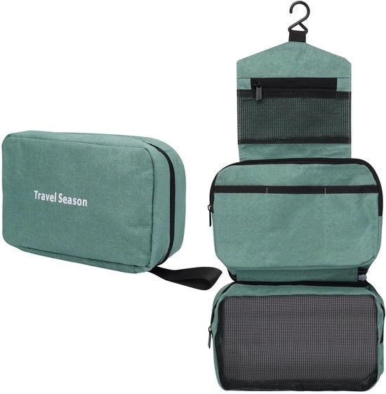 Organizzatore per toilette da appendere, contenitore acqua-tight per articoli da toeletta con robusta gruccia, borsa cosmetica compatta e trasportabile per signore e signori, contenitore per la stanza da bagno, verde menta, dimensione S