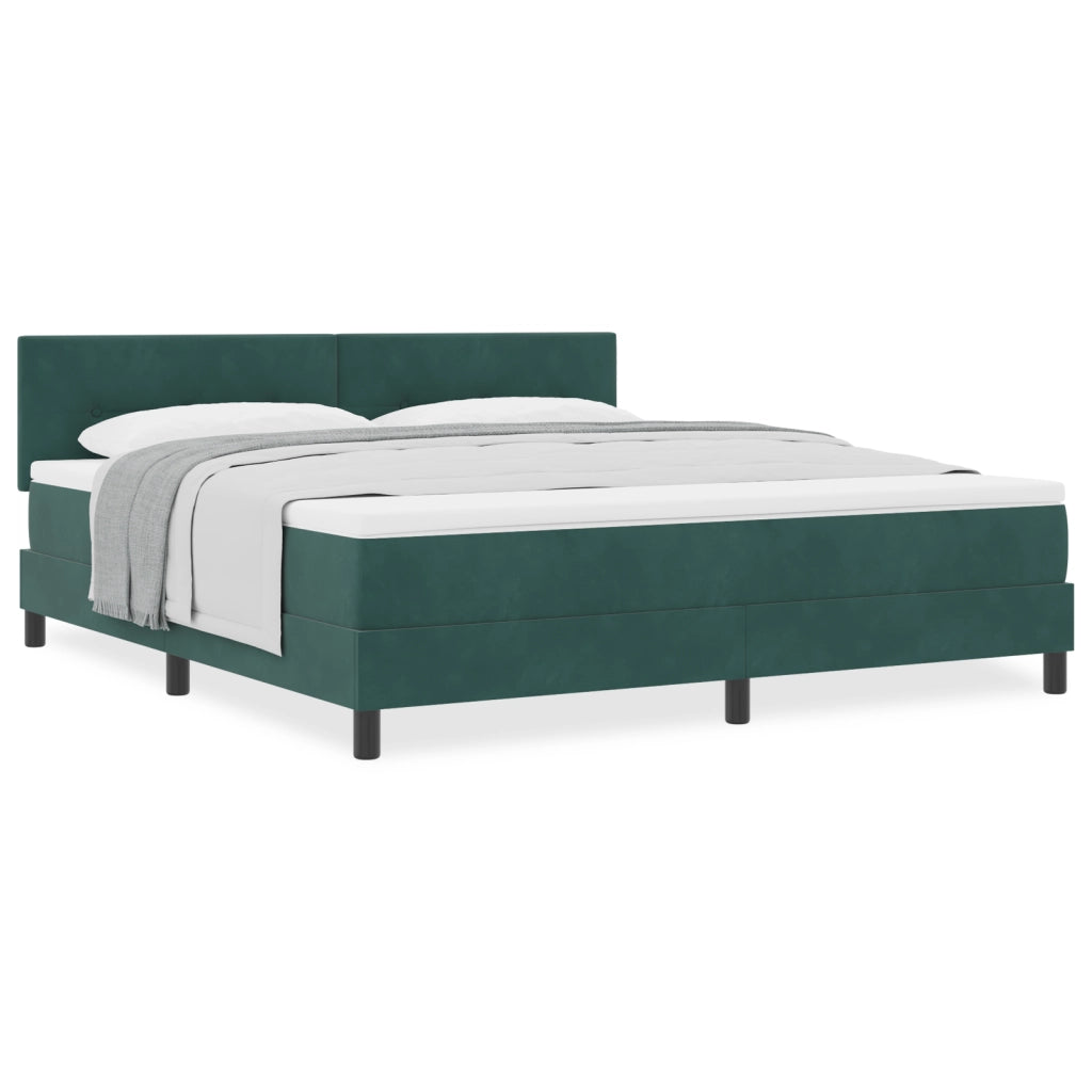 Letto con Rete a Molle e Materasso Verde Scuro Super King in Velluto