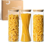 Set di contenitori a chiusura ermetica in vetro da 2200ml, 3 pezzi - coperchi in bambù, guarnizione in silicone - conservazione alimentare per pasta e polveri