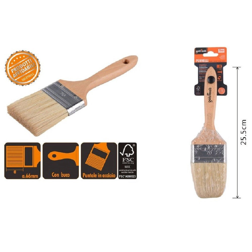 Trade Shop - Pennello Piatto 25.5 Cm Con Manico In Legno Setole Morbide Pittura Vernice 90207 -