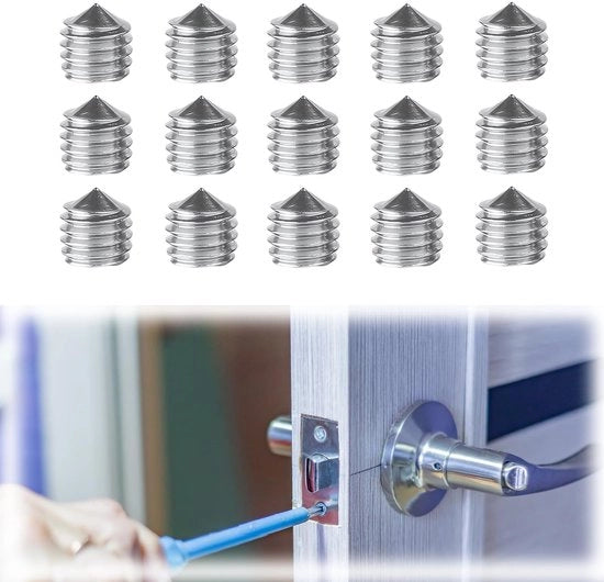 Set di viti a clip per porte da 15 pezzi - M6 x 6 mm - Vite a 6 giri - Testa conica - Peso 27 gram - Passo 1,5 mm - Viti a clip