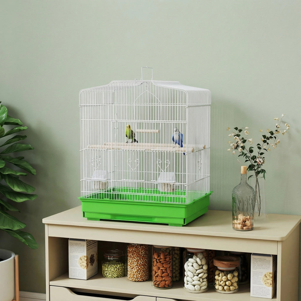 Gabbia per Uccelli con 2 Mangiatoie e Altalena ¨C Zephmum ¨C Verde 46.5x36x59 cm