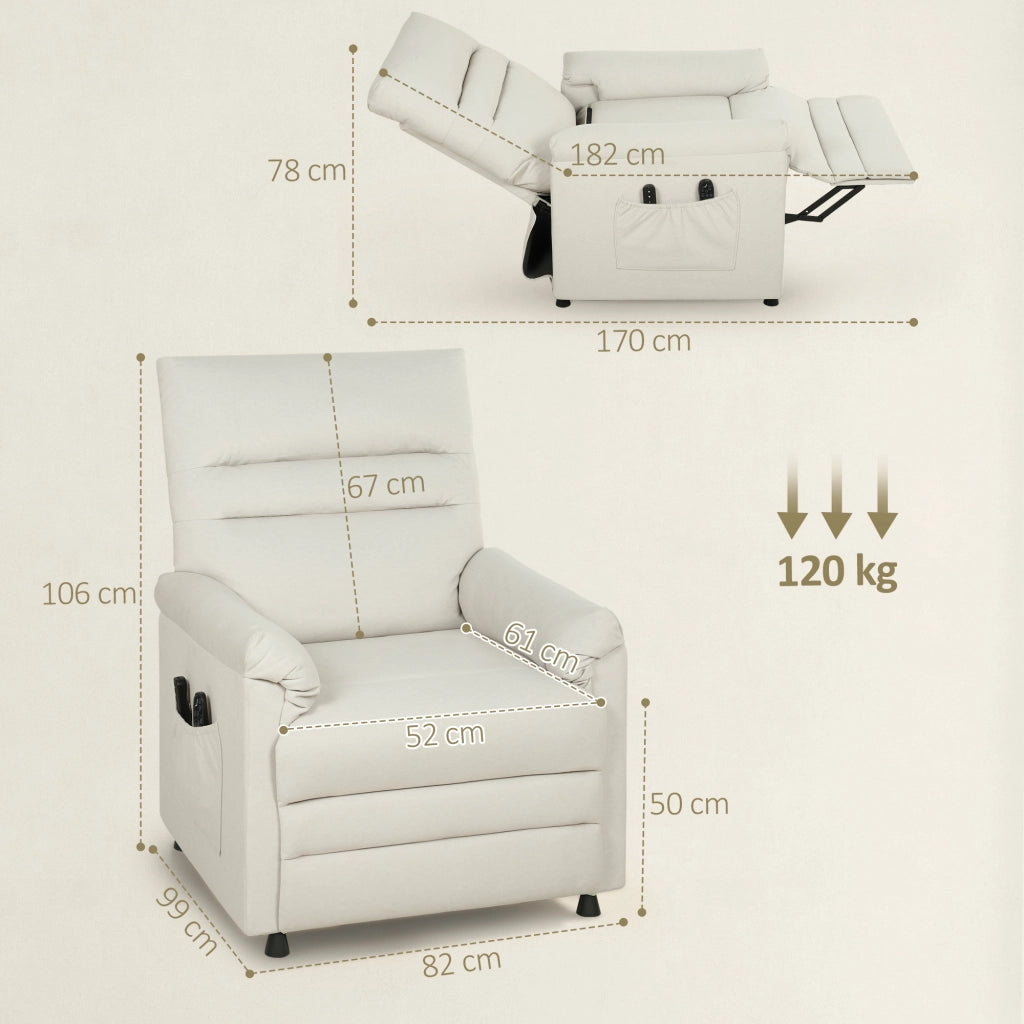 Poltrona Relax Massaggiante Elettrica Reclinabile con Poggiapiedi ¨C Minimal ¨C Cr¨¨ma 82x99x106cm