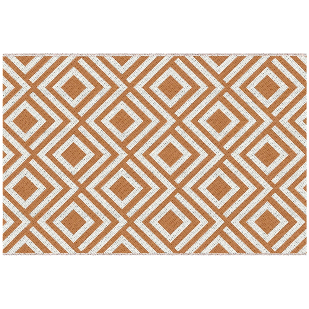 Tappeto Esterno per Balcone e Terrazza Reversibile con Fantasia Geometrica, 182x274 cm, Marrone e Bianco