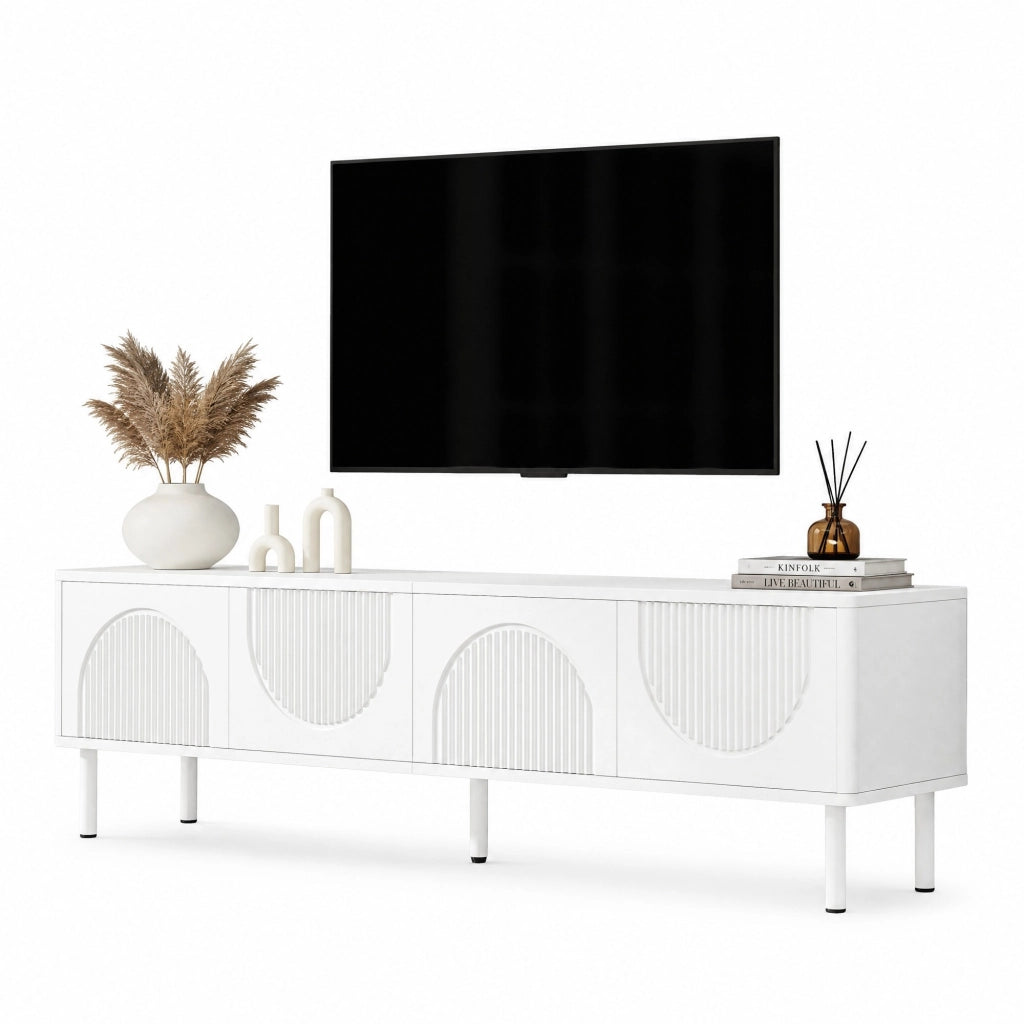 Mobile TV moderno 180 cm in bianco opaco con 4 vani e passacavi