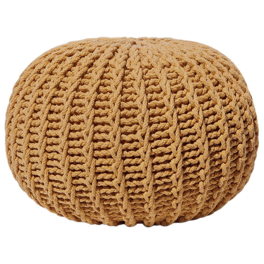 Pouf ottomana giallo in cotone lavorato a maglia perline EPS riempimento rotondo piccolo poggiapiedi 50 x 35 cm