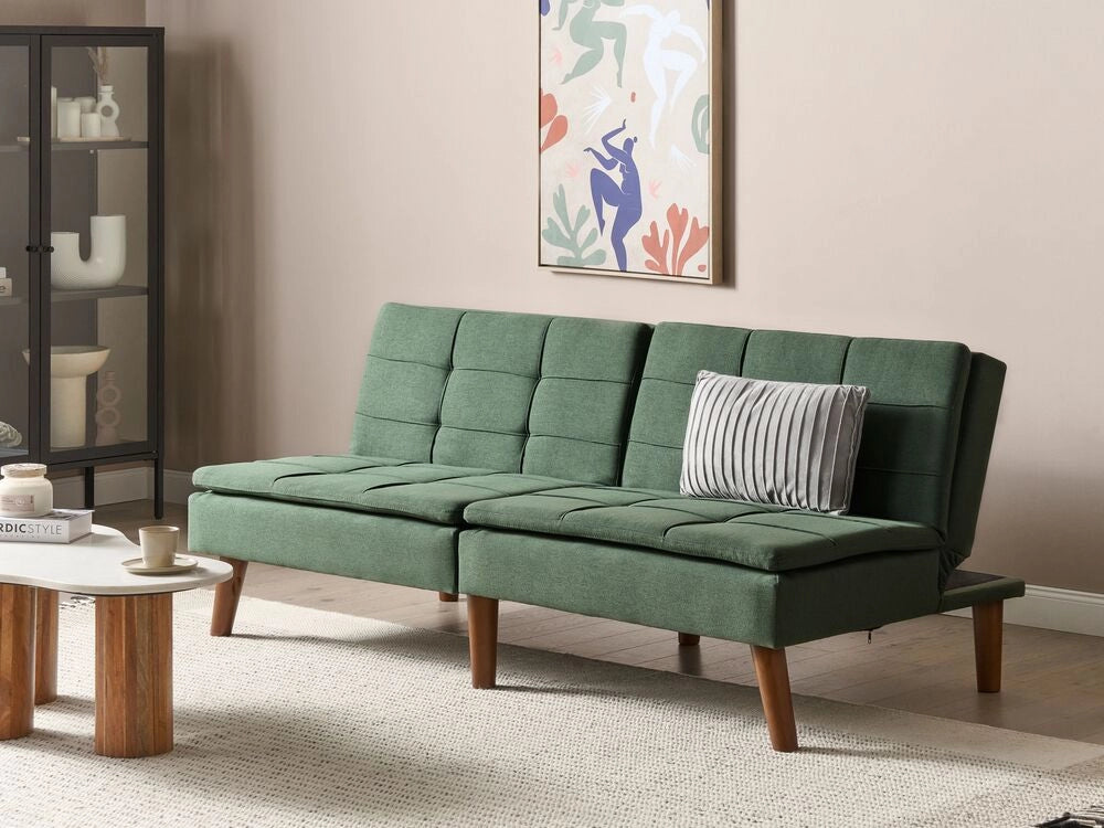 Divano letto verde a 3 posti con rivestimento trapuntato Click Clack Schienale diviso Gambe in metallo