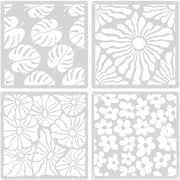Set di stencil per fiori da 4 pezzi - Stencil riciclabili - 20 x 20 cm - Plastica - Per decorazione di parete - Duraturo e lavabile - Stencil per fiori