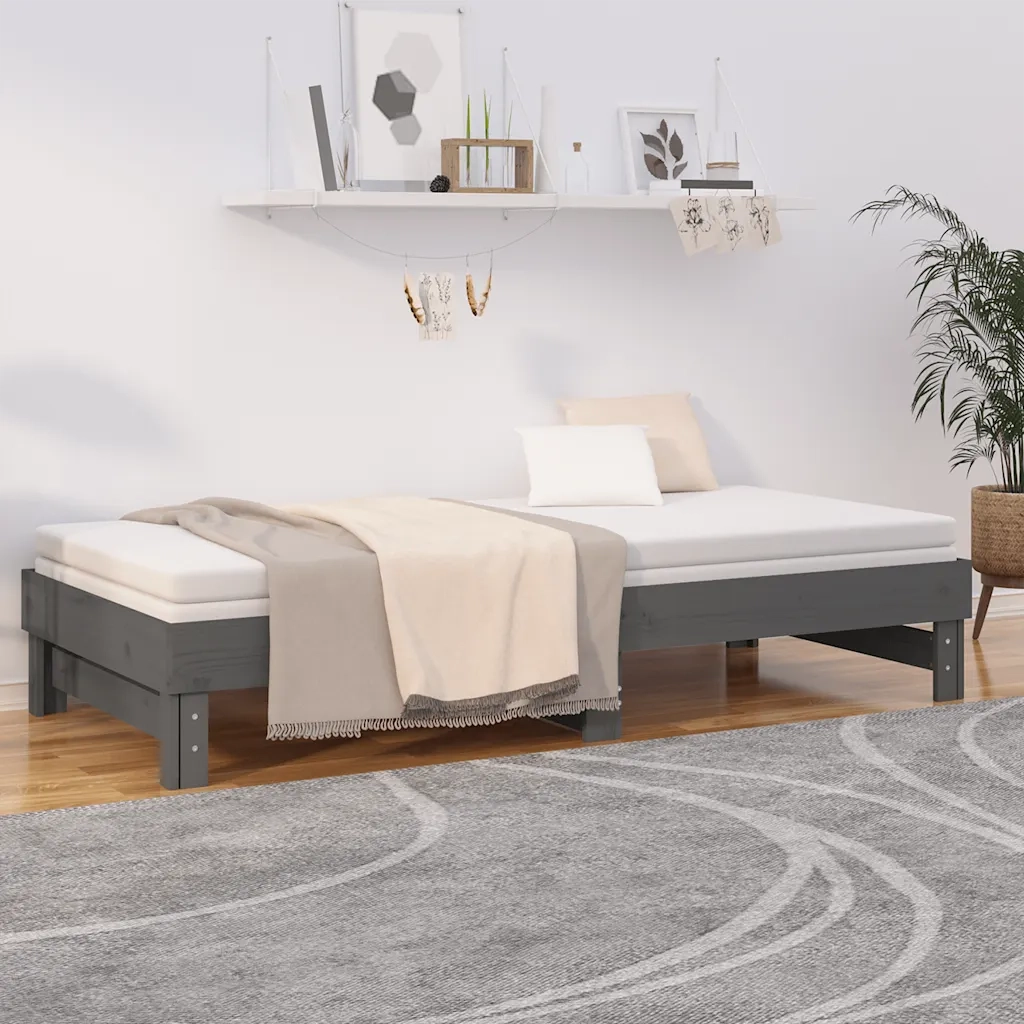 Dormeuse Estraibile Grigia 2x(80x200) cm Legno Massello di Pino 823386