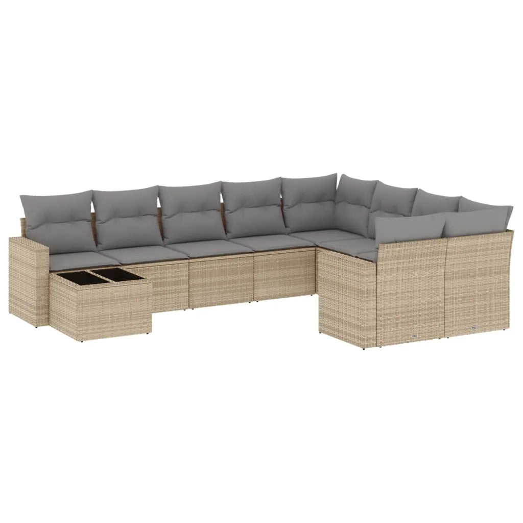 Set Divano da Giardino 10 pz con Cuscini Beige in Polyrattan 3251796