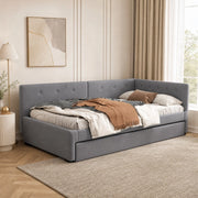 Letto singolo 90x200 cm con letto estraibile, in velluto grigio, senza materasso