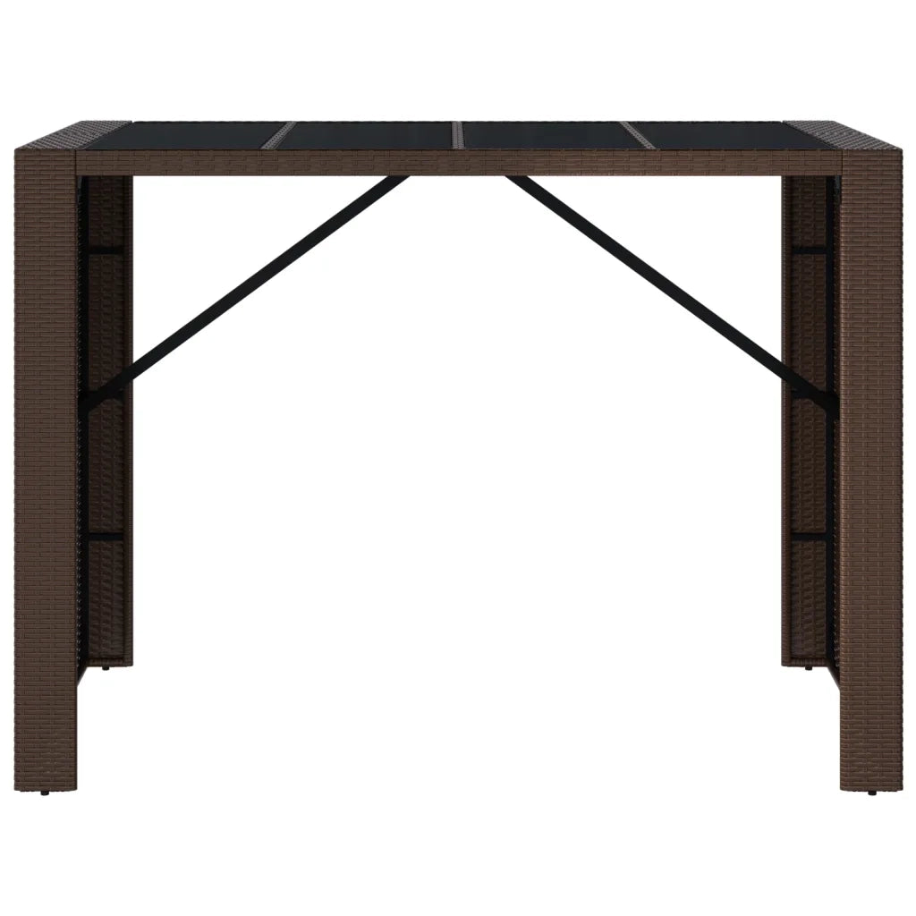 Tavolo Bar con Piano in Vetro Marrone 145x80x110 cm Polyrattan 362596