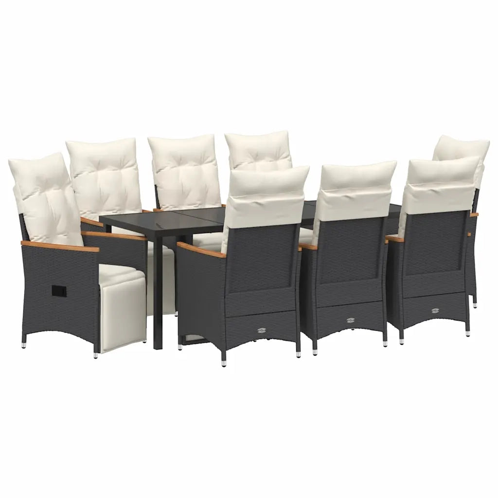 Set da Pranzo per Giardino con cuscino 9 pcs Nero polyrattan 3379617