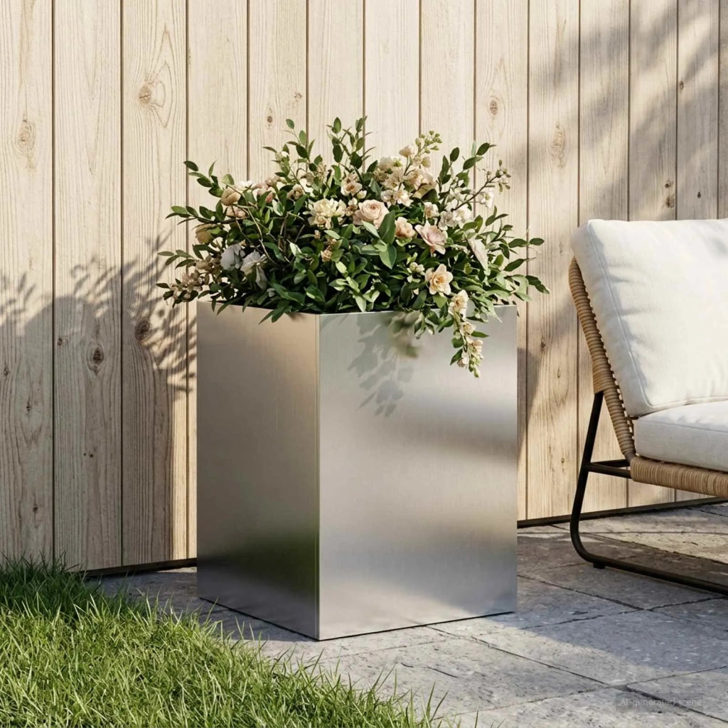 Vaso da giardino Argento 40 x 40 x 60 cm Acciaio Inox 8005880