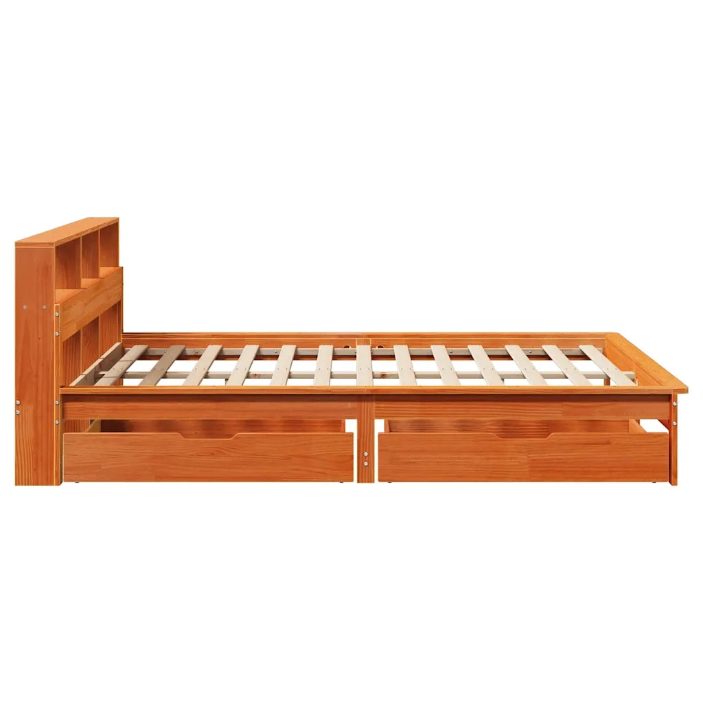 Letto Libreria senza Materasso Marrone Cera 140x190 cm in Pino 3309823