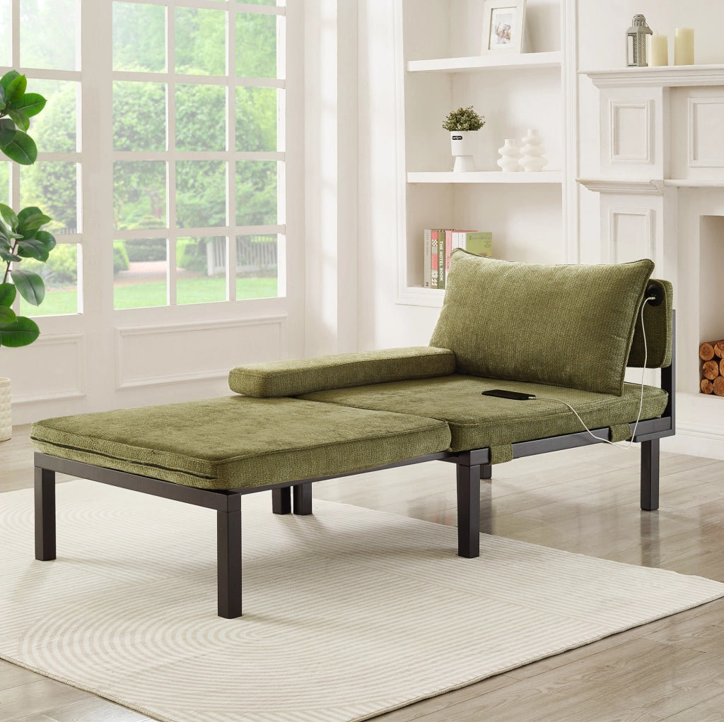 Divano letto 1 posto in velluto verde con USB Type-C， salvaspazio 176x82，5 cm