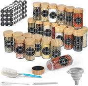 Set di 24 Boccette in Vetro con Coperchio in Legno e Etichette - 100 ml Kit di Boccette Erbacee