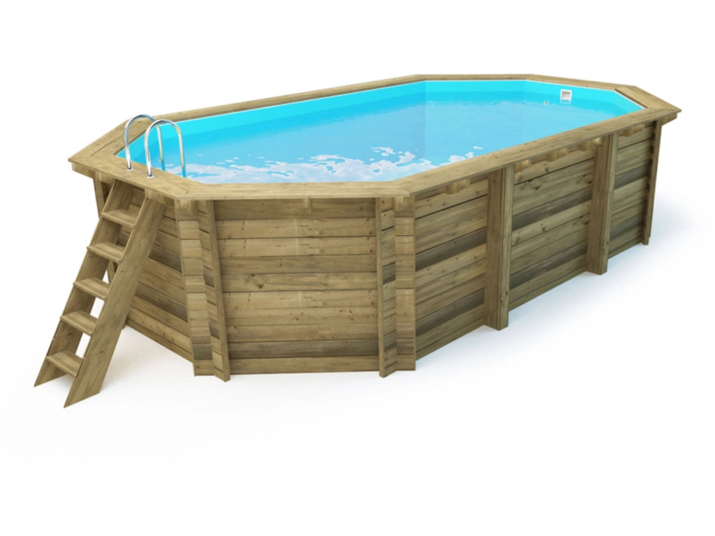 Piscina in legno "Miami 120" - 4,86 x 3,36 x 1,45 m + Vassoio a bolle 180 µ + Vassoio invernale 280 gr/m2