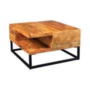 Tavolino basso GRADI 60 cm in legno massiccio di Sheesham e metallo – Tavolino basso quadrato industriale con nicchia