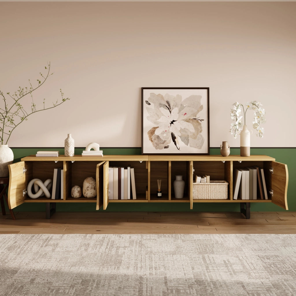 Mobile TV con 5 Ante e Vani a Giorno; Telaio in Ferro; Stile Naturale Moderno; 191??38??46;5 cm; Naturale