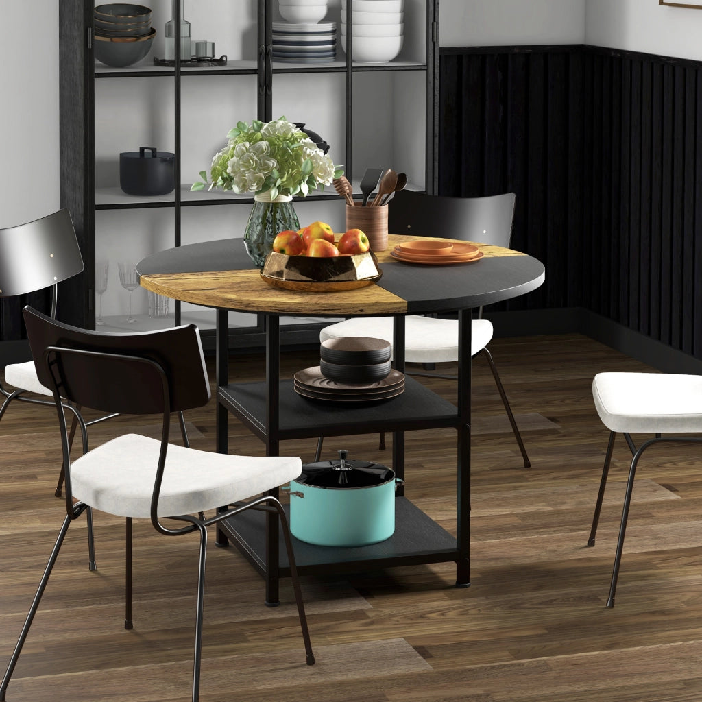 Tavolo da Pranzo Allungabile Stile Industriale ¨C zephmum ¨C Nero, Acciaio e MDF, ?100x76 cm