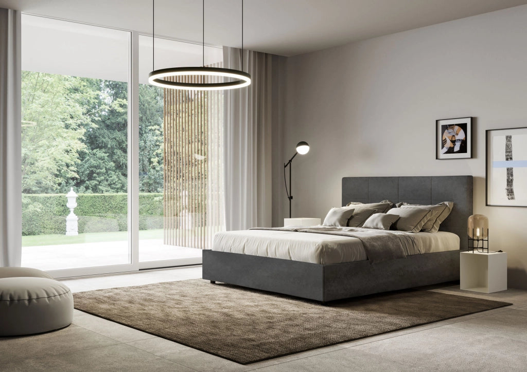 BS COM Letto una piazza e mezza contenitore imbottito 130x200 microfibra grigio