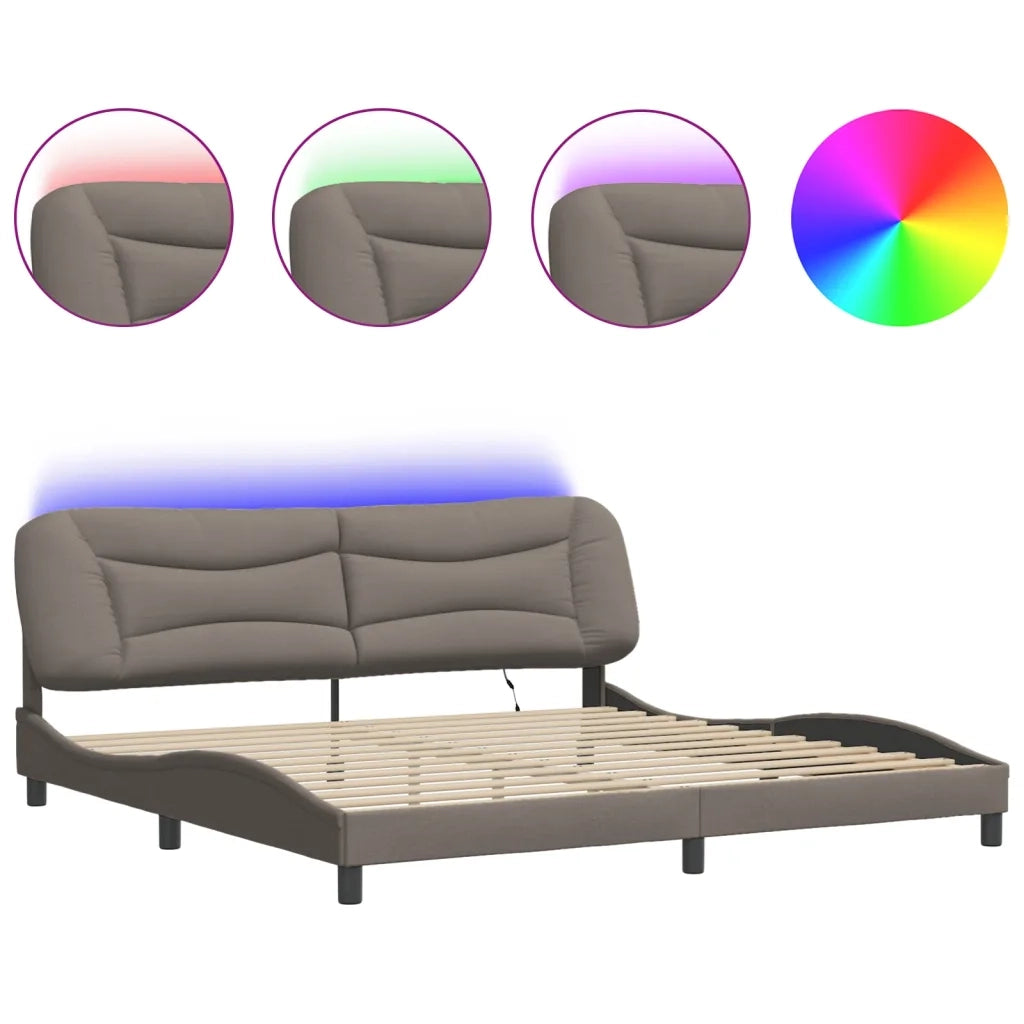 Giroletto con LED senza Materasso Hvar Tortora 200x200 cm in Tessuto