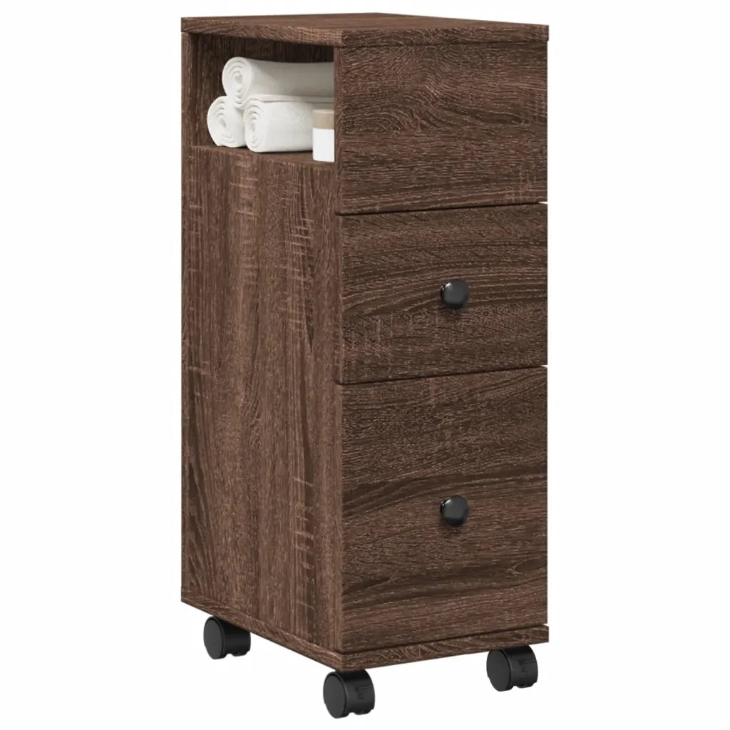 Mobile da Bagno | Armadio da bagno Stretto con Ruote Rovere Marrone in Truciolato