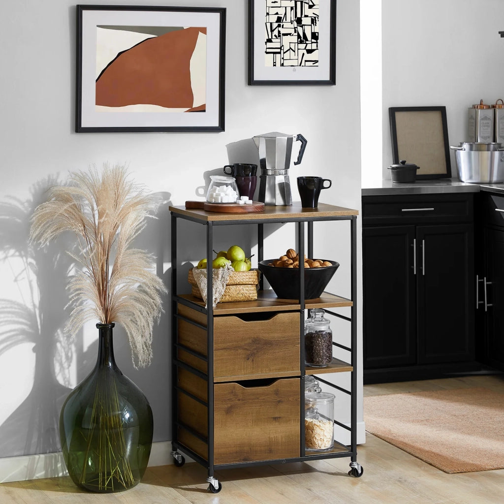 Carrello da cucina con 2 cassetti e 3 ripiani, Carrello da servizio, Carrelli portaoggetti FKW111-PF