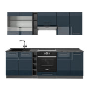 Mobili da cucina Fame-Line Blu scuro lucido/Antracite 235 cm senza piano di lavoro Vicco