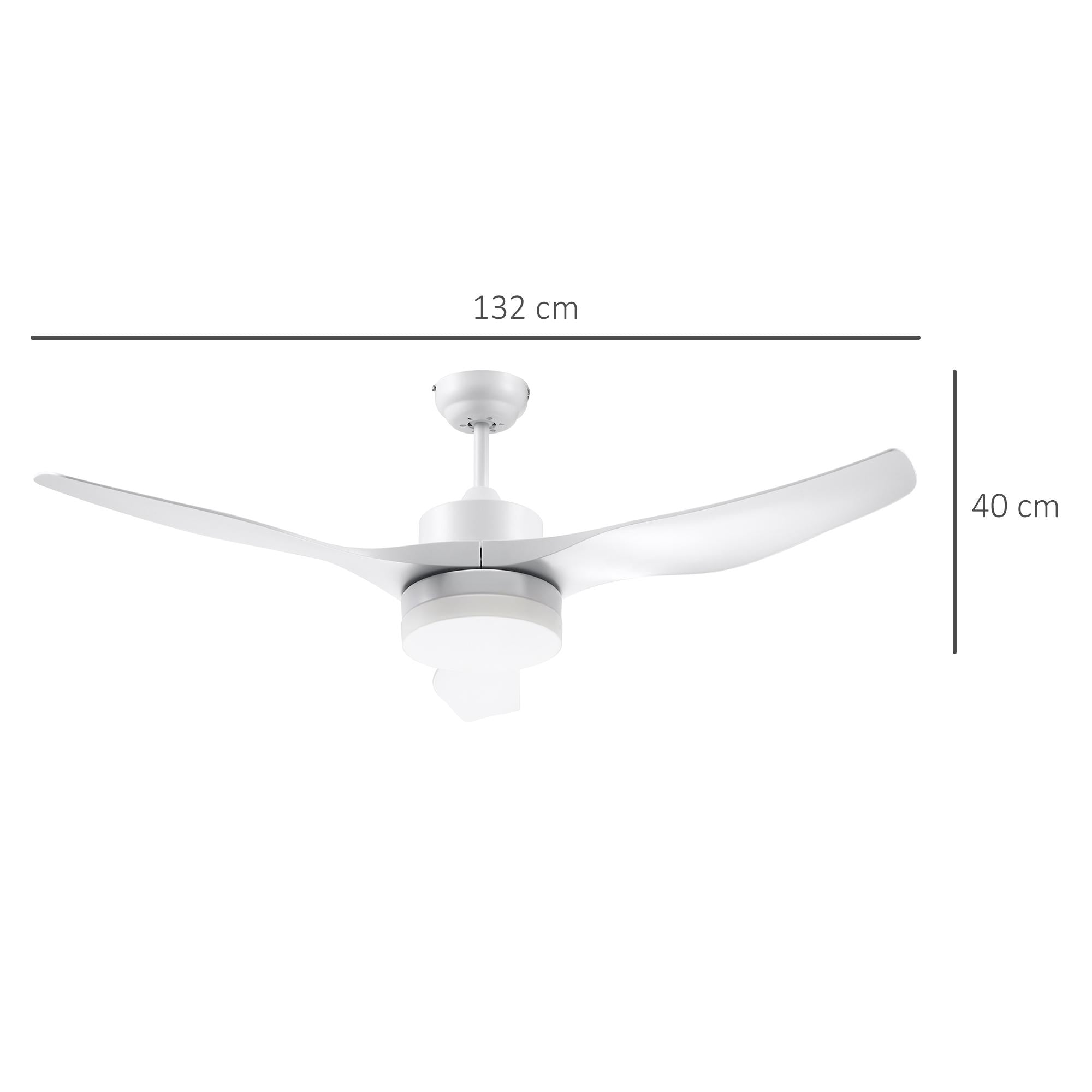 Ventilatore da Soffitto 3 Pale e Lampada LED Ø132x40 cm 6 Velocità Bianco