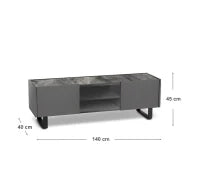 E-STYLO Mobile porta TV moderno con top in ceramica effetto marmo grigio, perfetto per aggiungere stile e funzionalità al tuo soggiorno, 40 cm X 140 cm H. 45 cm