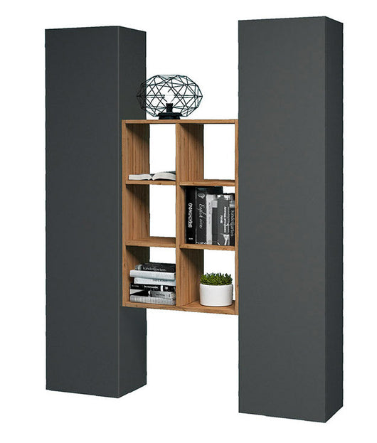 Parete Attrezzata Soggiorno 140x30x180 cm Maruska n°22 Grigio Antracite Opaco