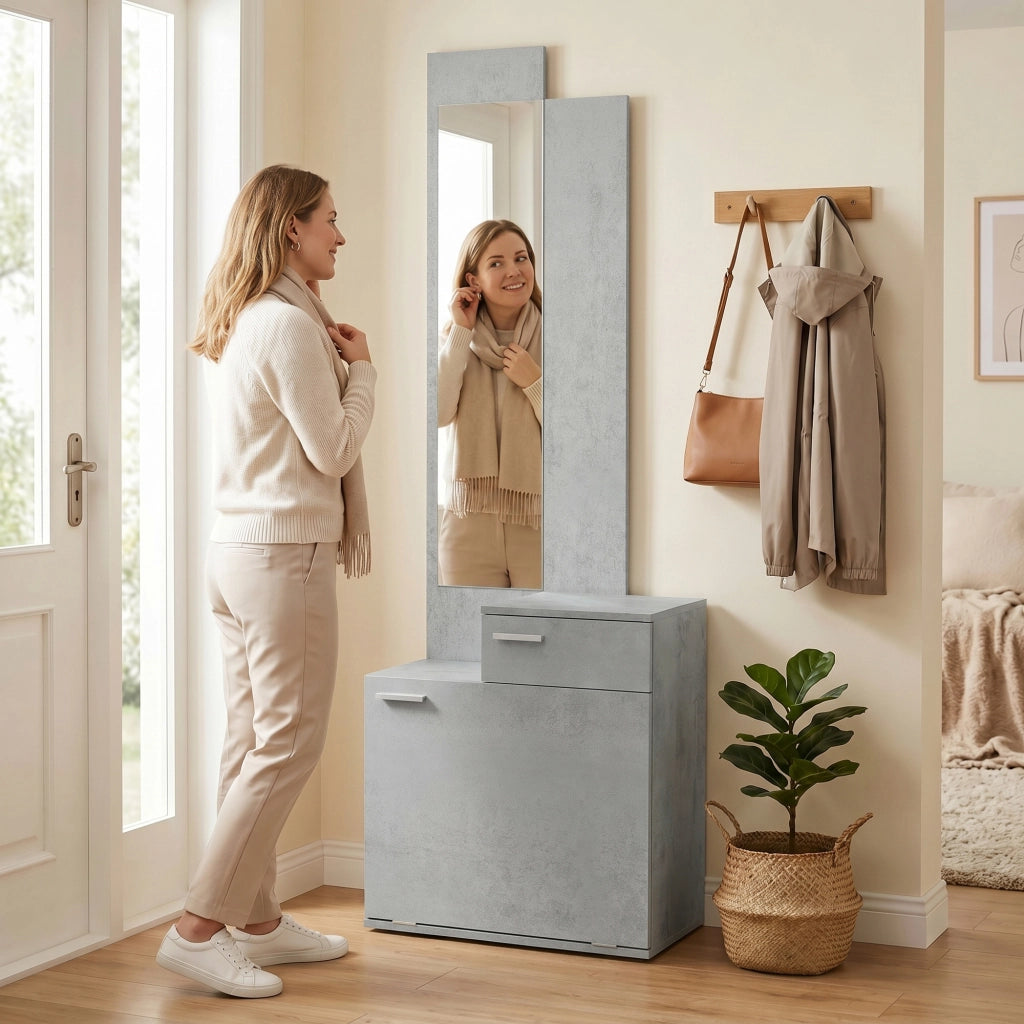 Ensemble meuble d'entrée avec Miroir, Tiroir 61 x 30 x 170 cm Gris