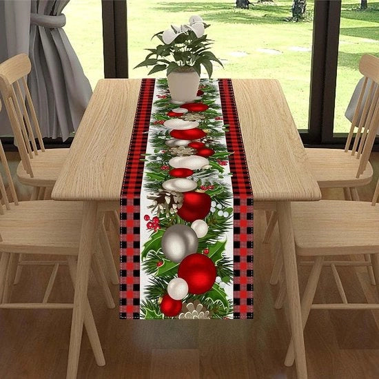 Telaio per Natale, plaid rosso nero con slancio di uva per tavola di Natale, decorazione di Natale per tavola, tavola di Natale invernale, 33 x 183 cm