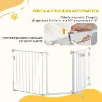 Cancelletto per Cani con Chiusura Automatica e Sistema di Blocco, in Metallo e Plastica, 180x74.5 cm, Bianco