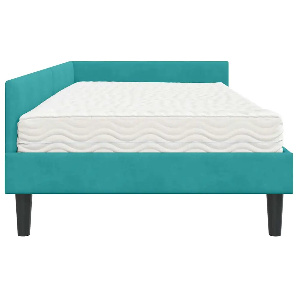 Struttura Letto Angolare con Materasso 2 pz-Giroletto con materasso Turchese Velluto 610225